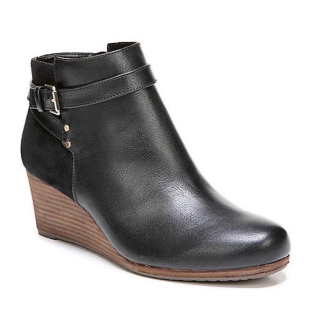 DR SCHOLL'S "DOUBLE WEDGE" Black Ankle Booties